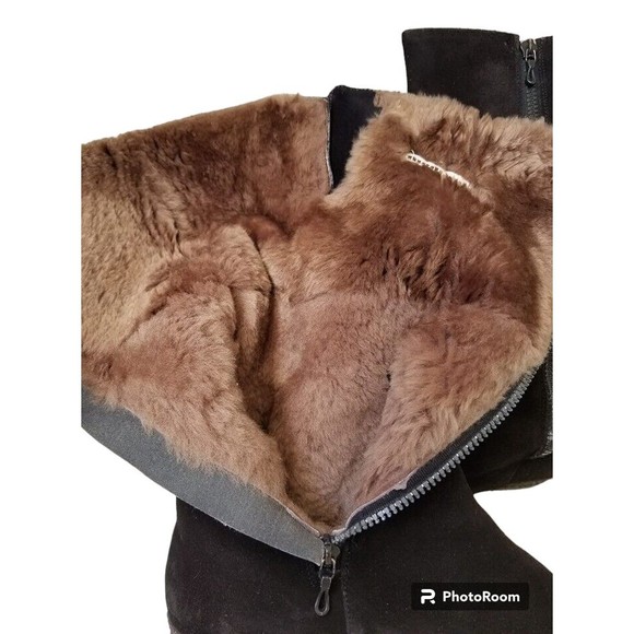 Medicus Black Suede Boots Size 8 Fur Lined Rubber Sole Side Zip Comfort - Picture 7 of 8